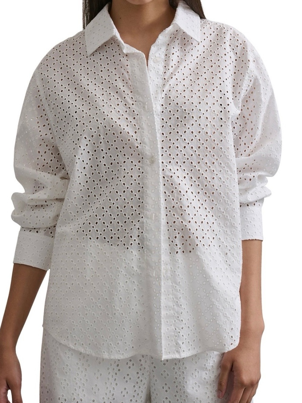 DKNY White Eyelet Button-Up Shirt SZ S.